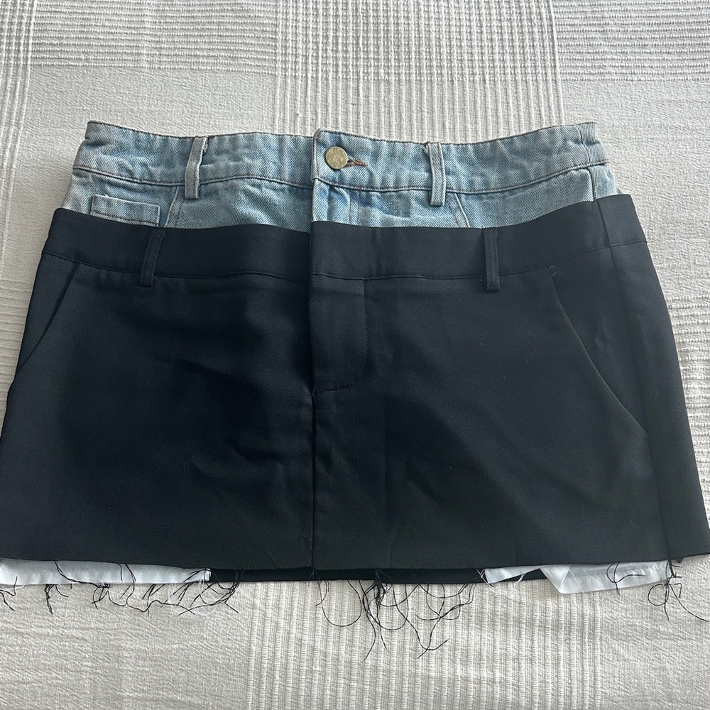 Mixed Textures Denim Mini Skirt